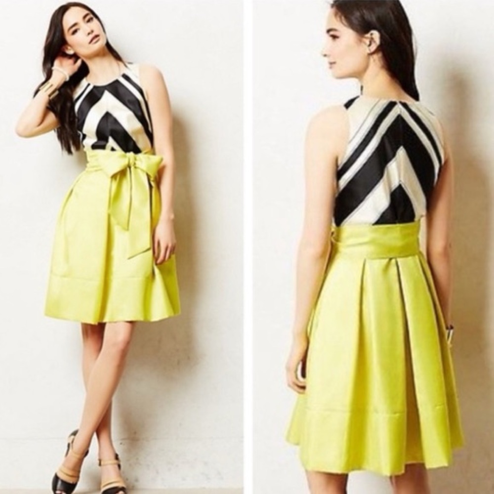 Moulinette Soeurs for Anthropologie Stripes and chartreuse dress